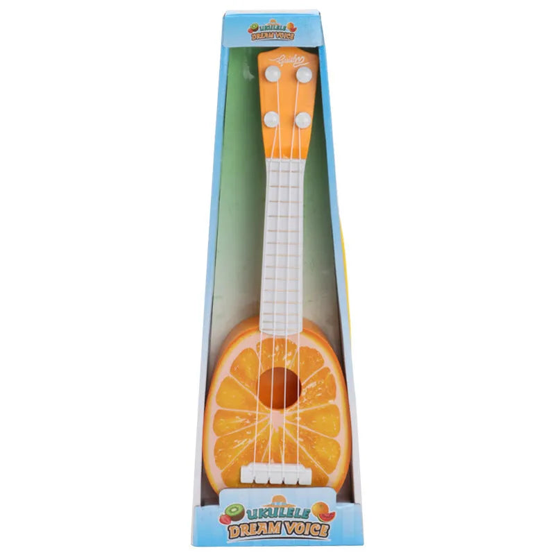 A white simulation ukulele toy for children, made from safety plastic.