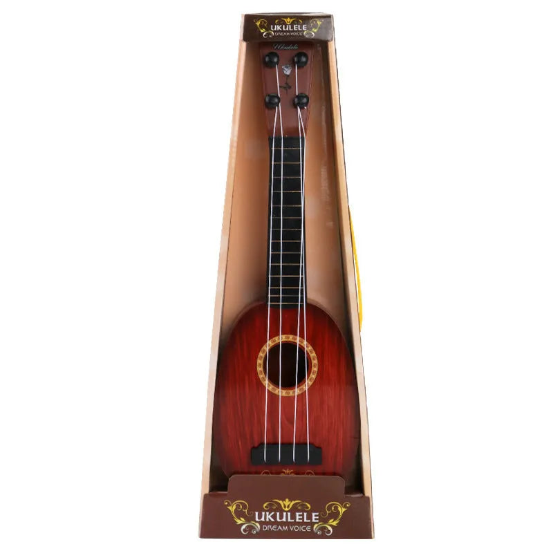 A white simulation ukulele toy for children, made from safety plastic.
