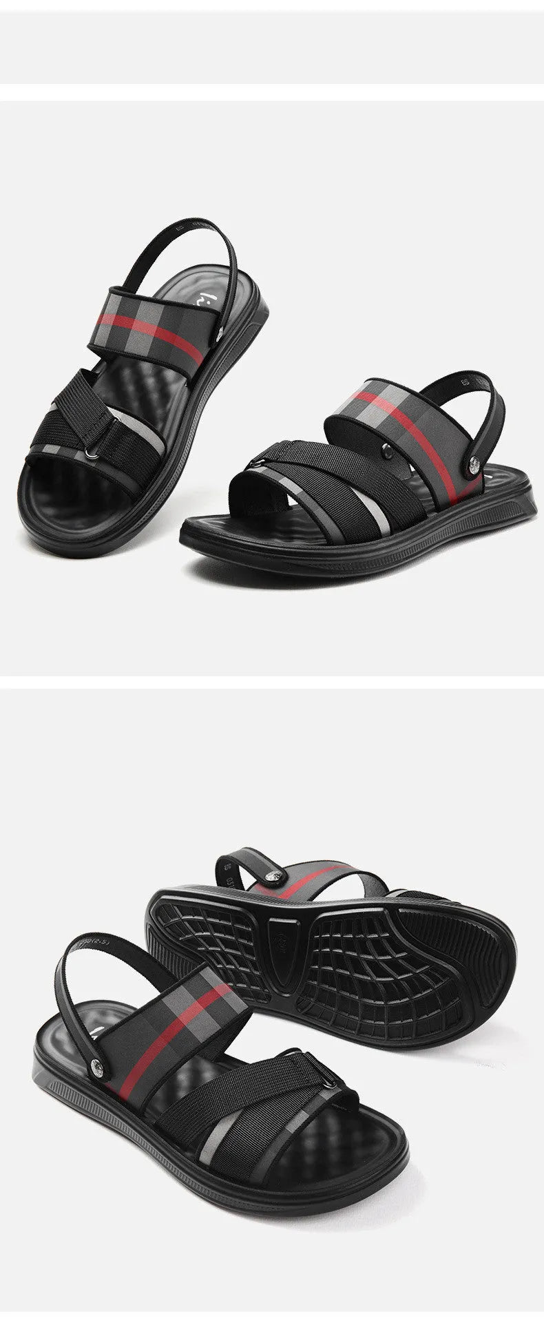 Youth leisure sandals with Lycra upper and polyurethane sole showing size range 38-44