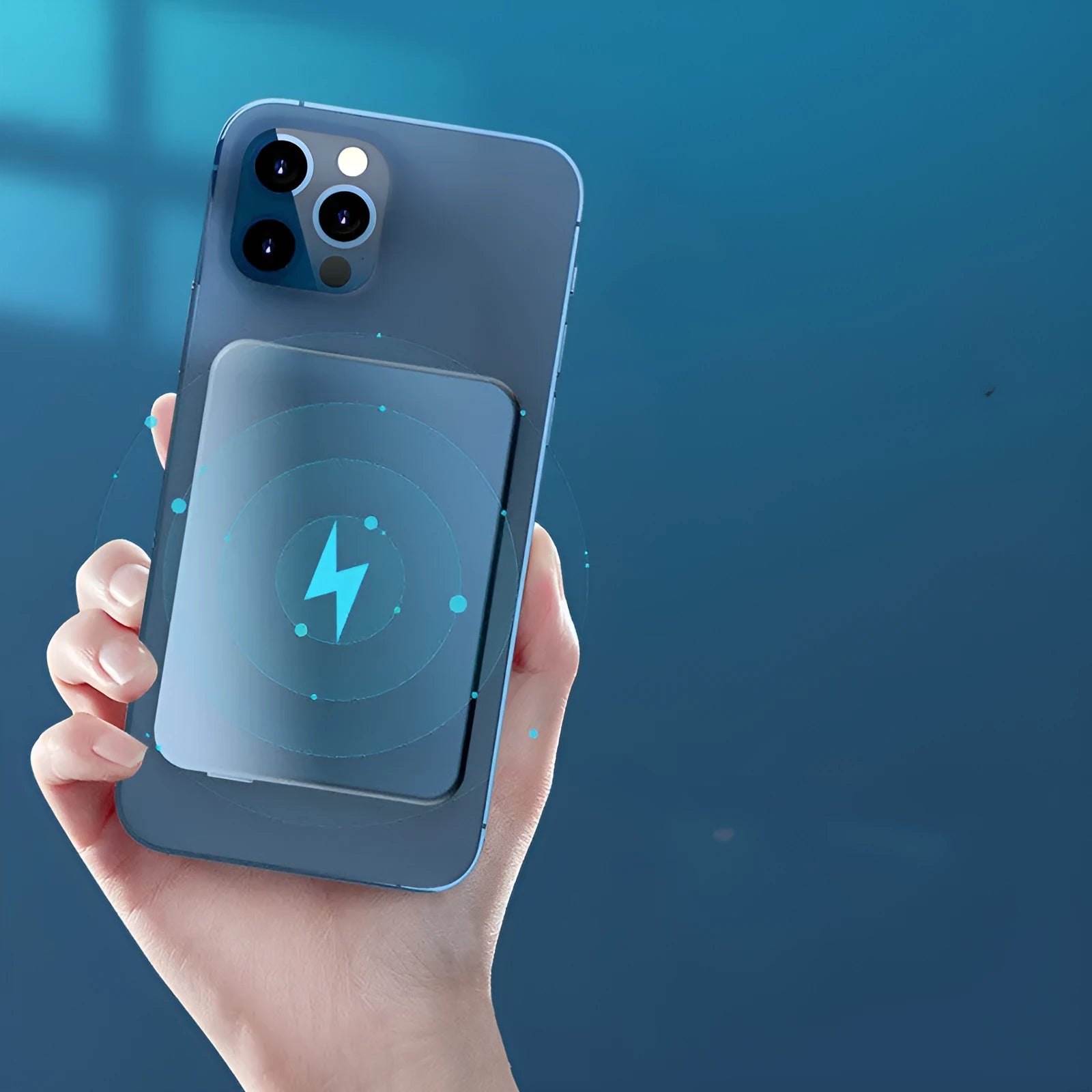 Silver all-aluminium magnetic wireless power bank showing USB-C port and dimensions 64mm by 96mm.