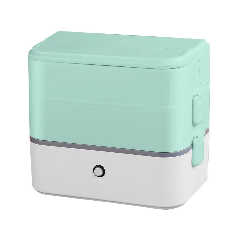 Double-layer portable heated lunch box with stainless steel liner in pink white colour option