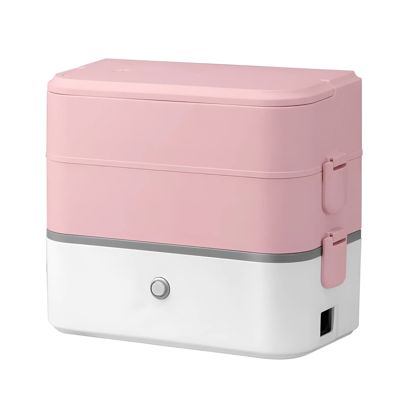 Double-layer portable heated lunch box with stainless steel liner in pink white colour option