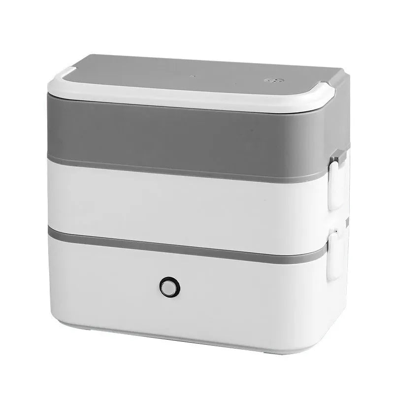 Double-layer portable heated lunch box with stainless steel liner in pink white colour option