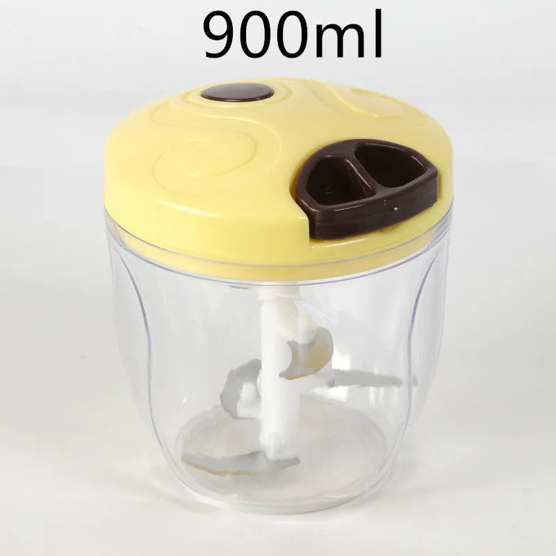 Green manual kitchen chopper with three stainless steel blades and a 500ml ABS container.