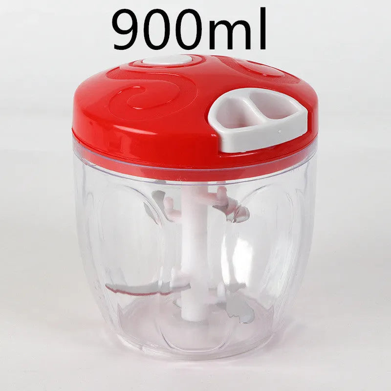 Green manual kitchen chopper with three stainless steel blades and a 500ml ABS container.