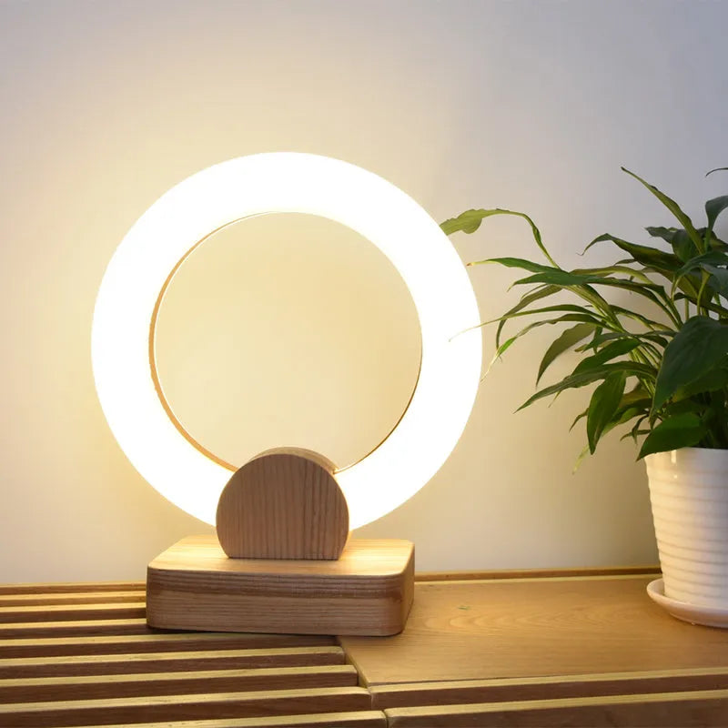 Wooden circular chandelier with acrylic shade in Nordic style for living room illumination