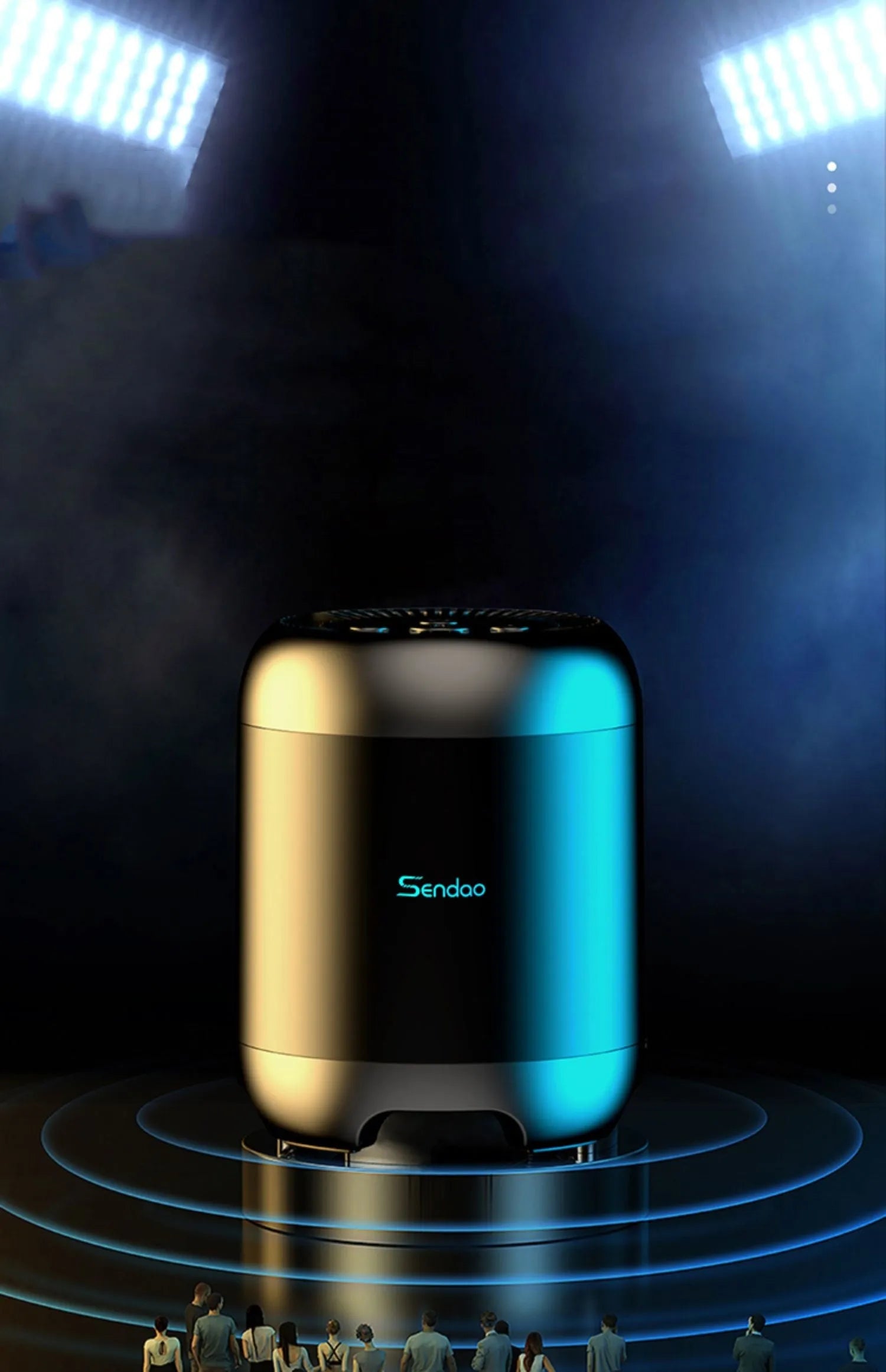 Wireless Bluetooth speaker with compact 90x73x73mm dimensions showing USB port and card slot