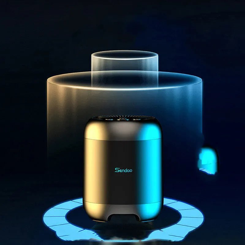 Wireless Bluetooth speaker with compact 90x73x73mm dimensions showing USB port and card slot