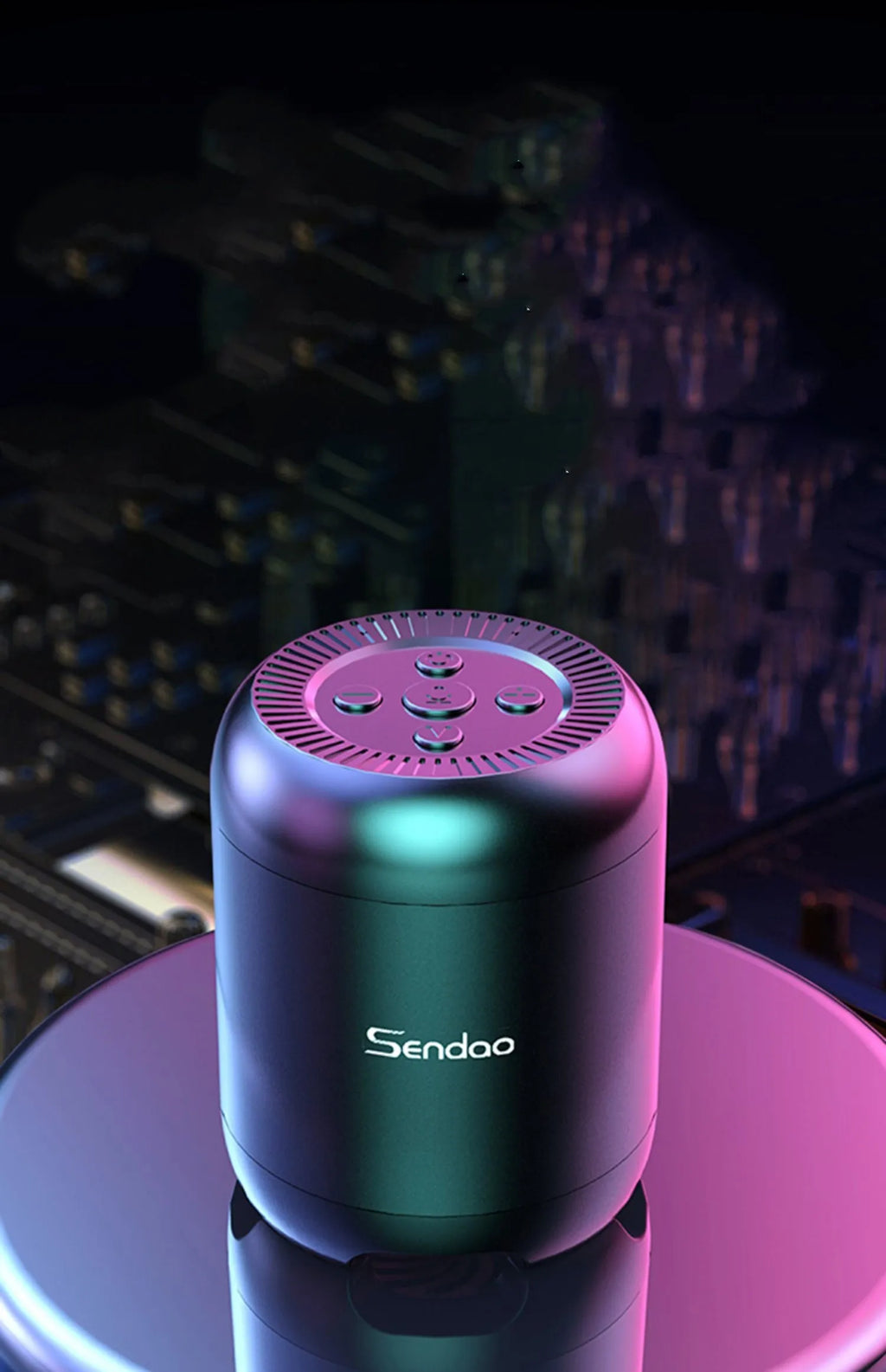 Wireless Bluetooth speaker with compact 90x73x73mm dimensions showing USB port and card slot