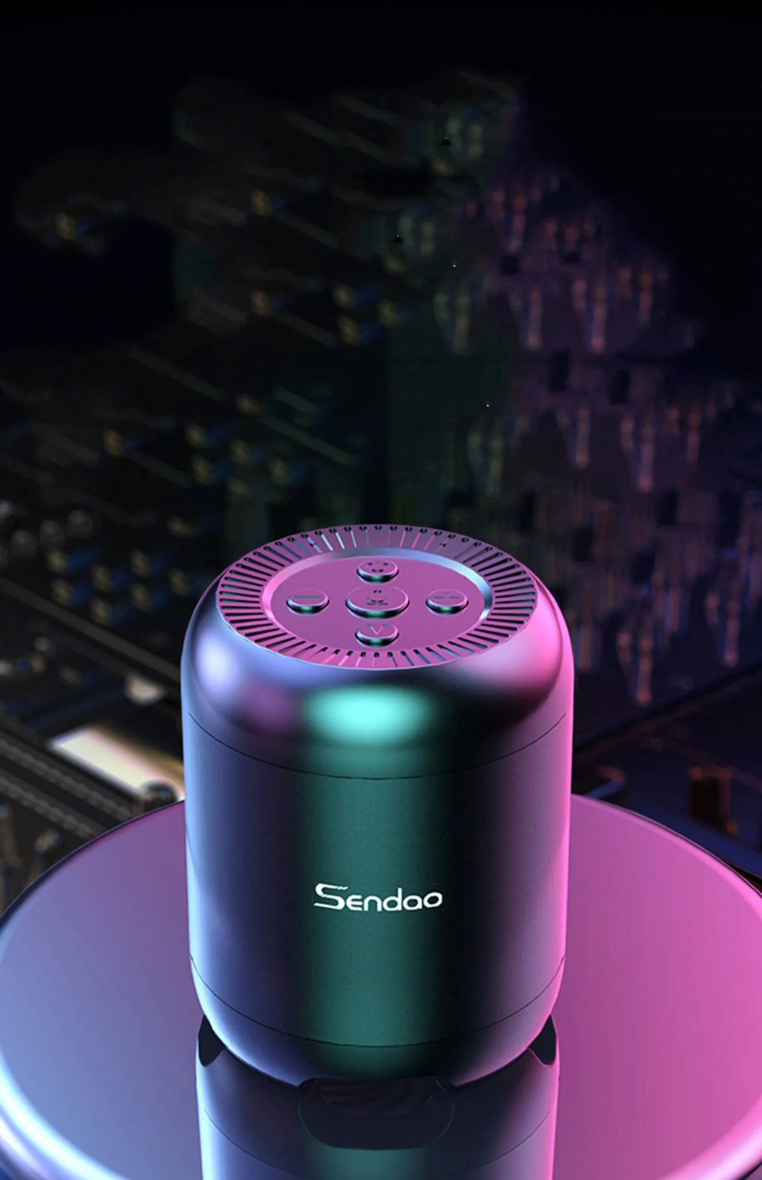 Wireless Bluetooth speaker with compact 90x73x73mm dimensions showing USB port and card slot
