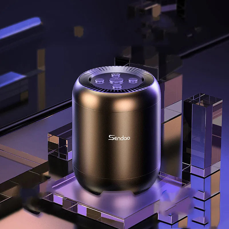 Wireless Bluetooth speaker with compact 90x73x73mm dimensions showing USB port and card slot