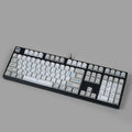 PS theme keycap set showing blue and white sublimation printed 108-key layout for custom keyboard builds