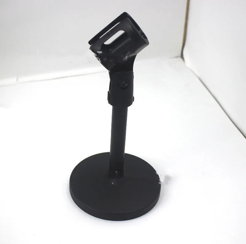 Black metal desktop microphone bracket with 22cm height and 10.5cm base