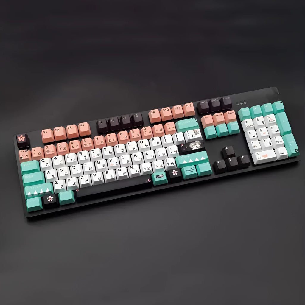 Green mechanical keyboard keycap replacement set for Cherry MX-style switches with wireless USB connection