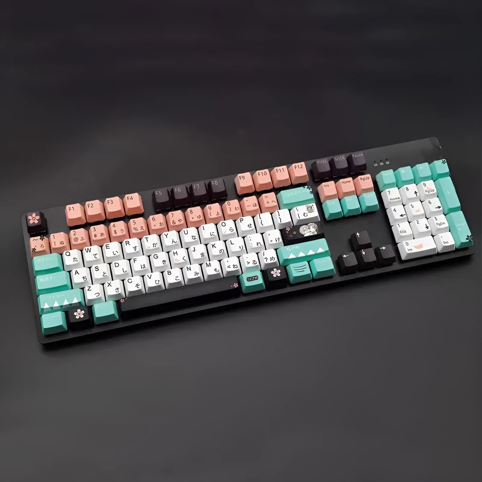 Green mechanical keyboard keycap replacement set for Cherry MX-style switches with wireless USB connection