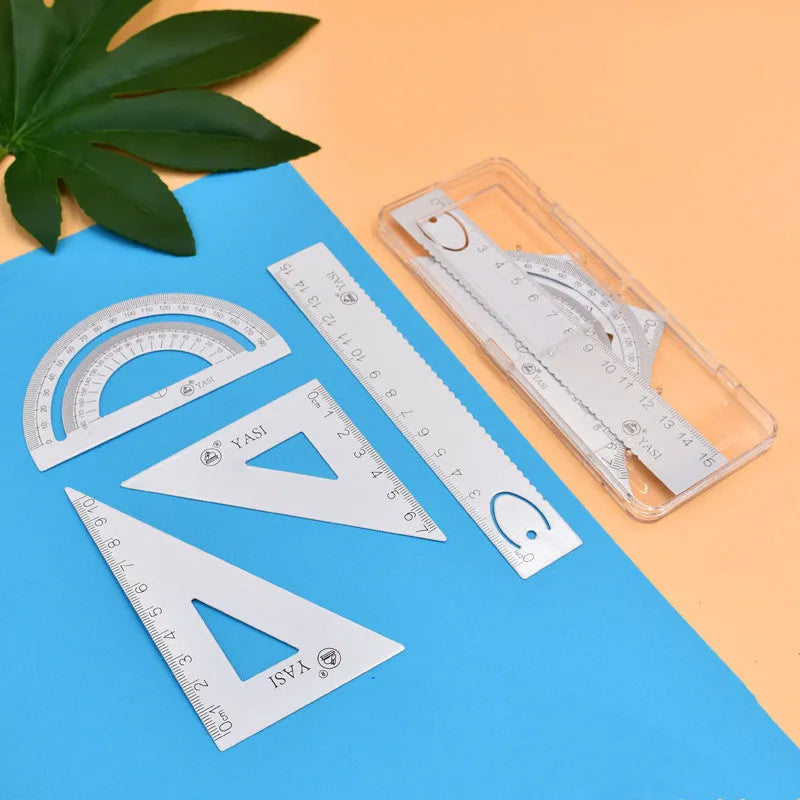 Fraction teaching aids set with magnetic blocks, transparent rulers, and activity corners on a desk.