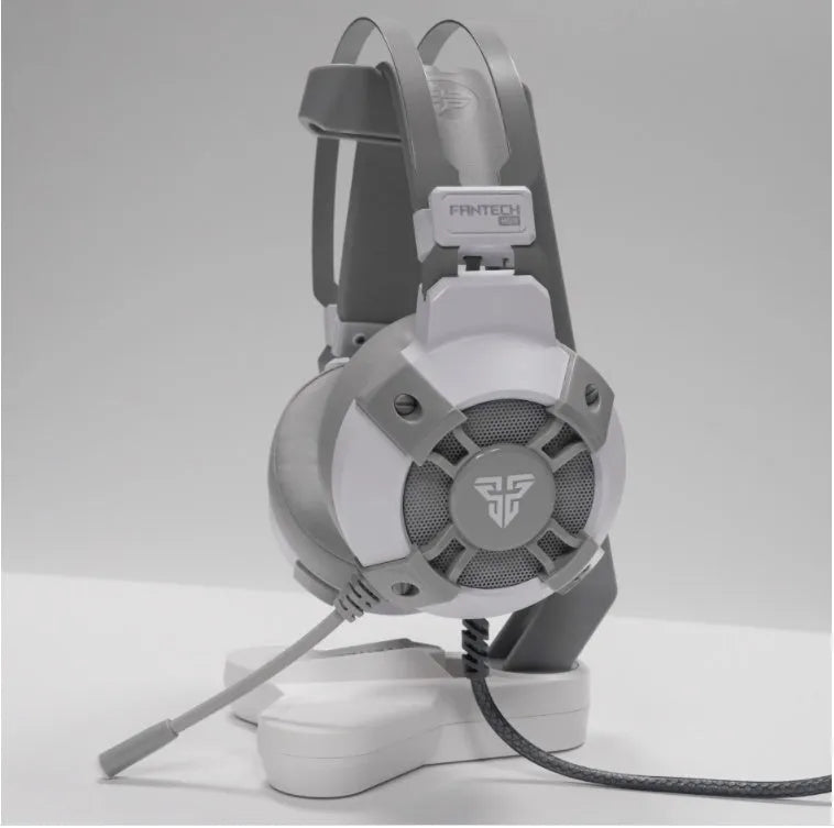 Black FANTECH HG11 USB gaming headset with RGB lights on the earcups and a 2.1m cable with inline remote.