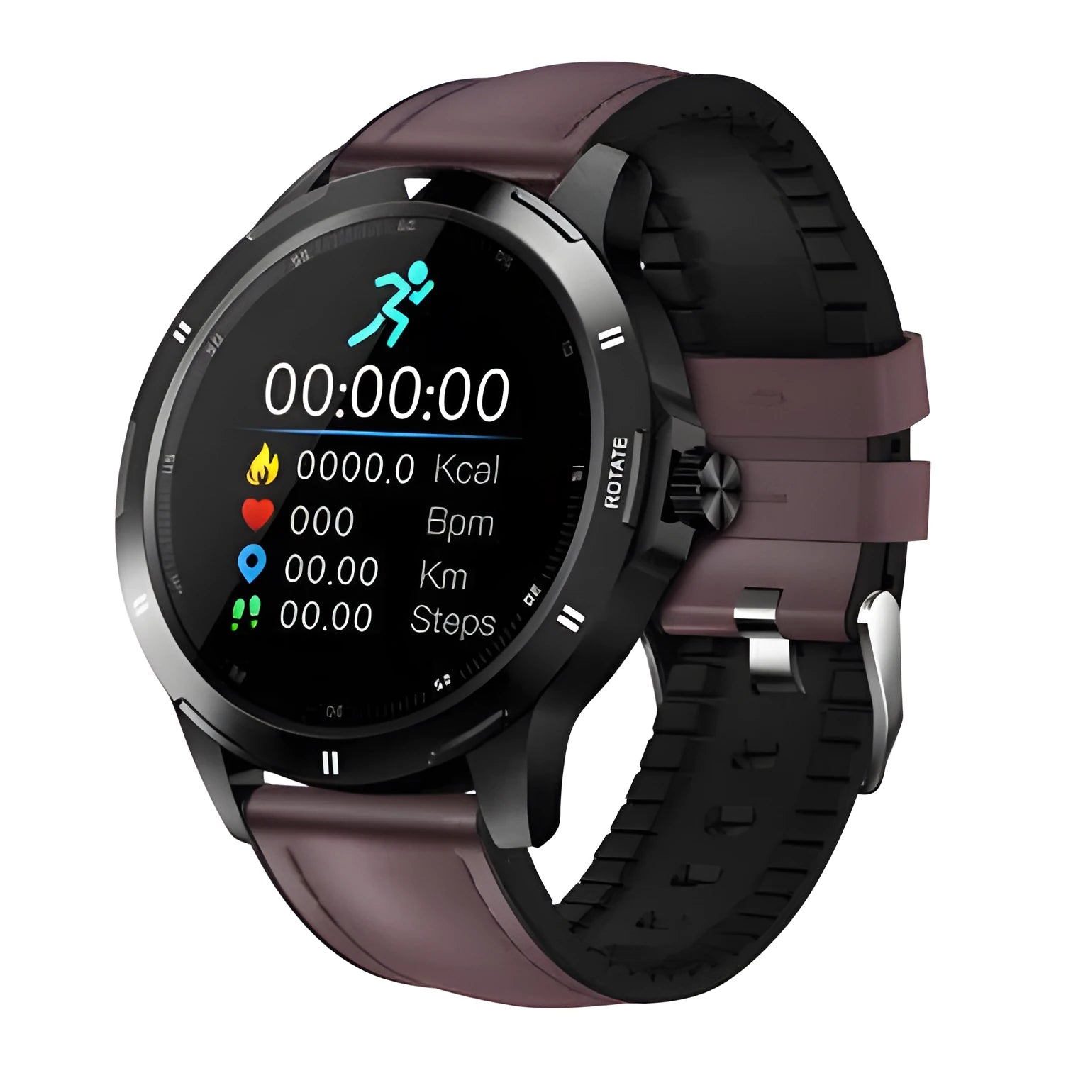 Waterproof sports smart bracelet with circular IPS screen on a silicone wristband.