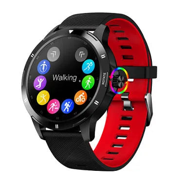 Waterproof sports smart bracelet with circular IPS screen on a silicone wristband.