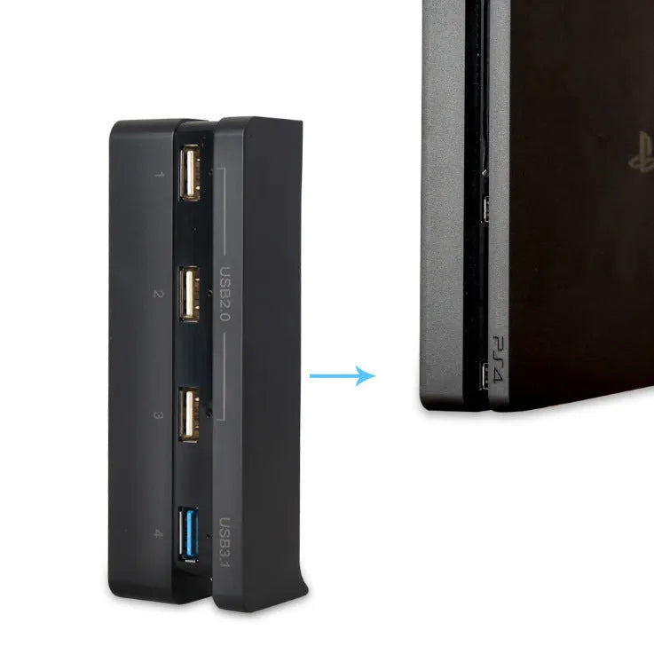Black PS4 Slim USB hub extender accessory for expanding console connectivity