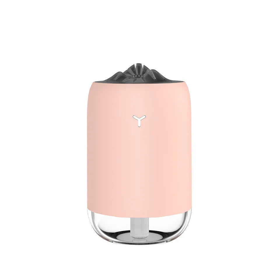Magic flame ultrasonic humidifier columnar design in white, blue, or pink colours with USB connection