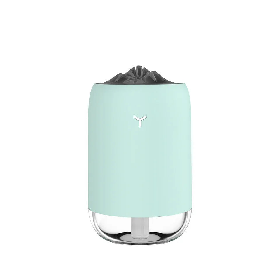 Magic flame ultrasonic humidifier columnar design in white, blue, or pink colours with USB connection