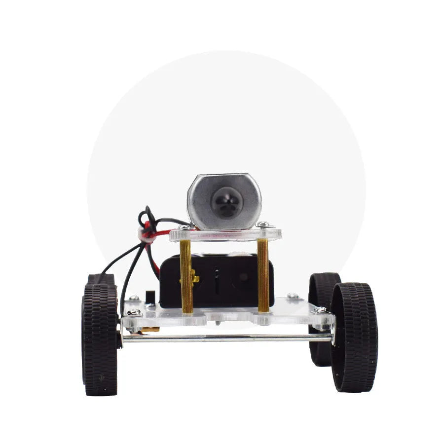 Wind car DIY electronic kit with acrylic metal plastic parts on table