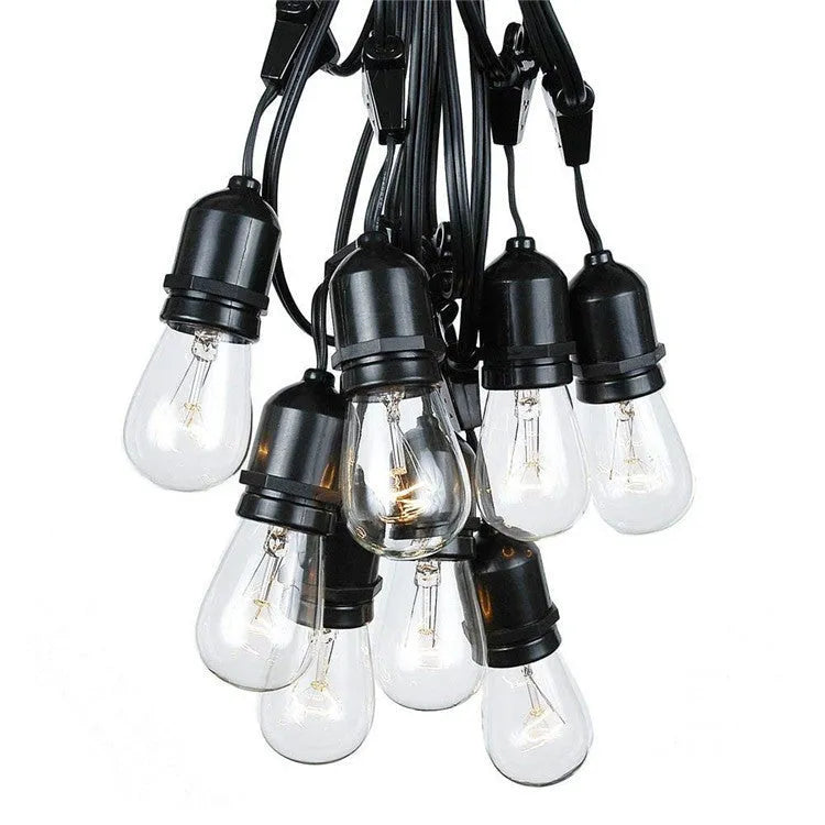 Black decorative light string with 15 bulbs across 15 metres for indoor and outdoor lighting applications