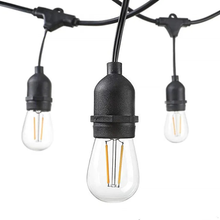 Black decorative light string with 15 bulbs across 15 metres for indoor and outdoor lighting applications