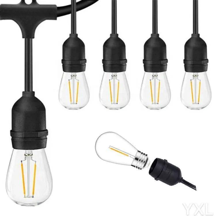 Black decorative light string with 15 bulbs across 15 metres for indoor and outdoor lighting applications