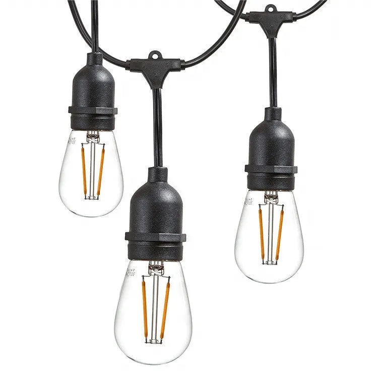 Black decorative light string with 15 bulbs across 15 metres for indoor and outdoor lighting applications