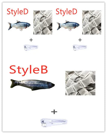 USB rechargeable electric jumping fish simulation cat toy, 30 cm long in multicolor options.