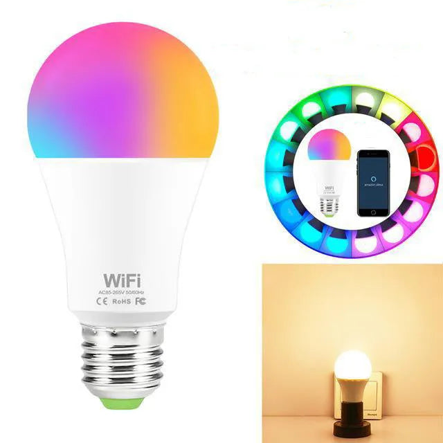 15W WiFi smart light bulb with RGB colour changing and dimmable white LEDs