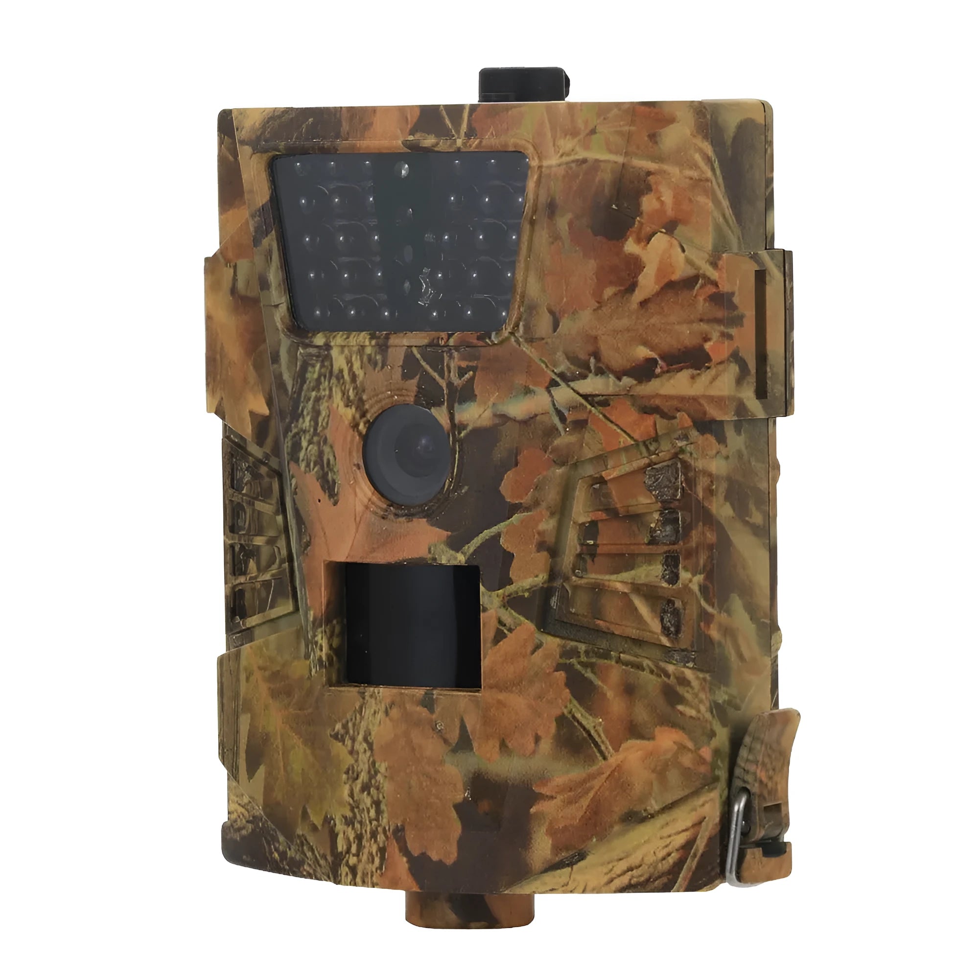 Compact wireless trail camera with belt clip for outdoor mounting