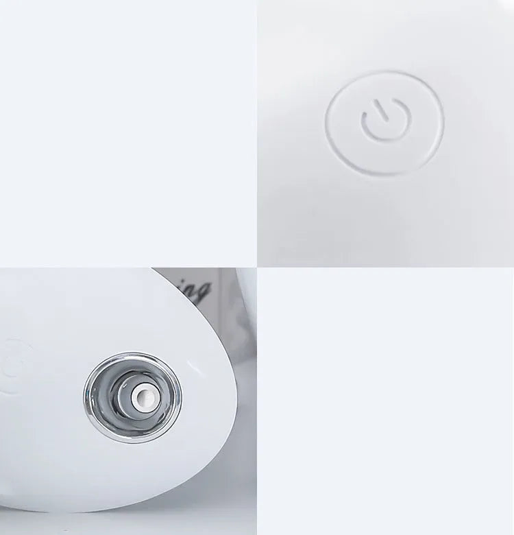 Small round white USB aromatherapy humidifier with 800ml tank showing dimensions 161x104x205mm
