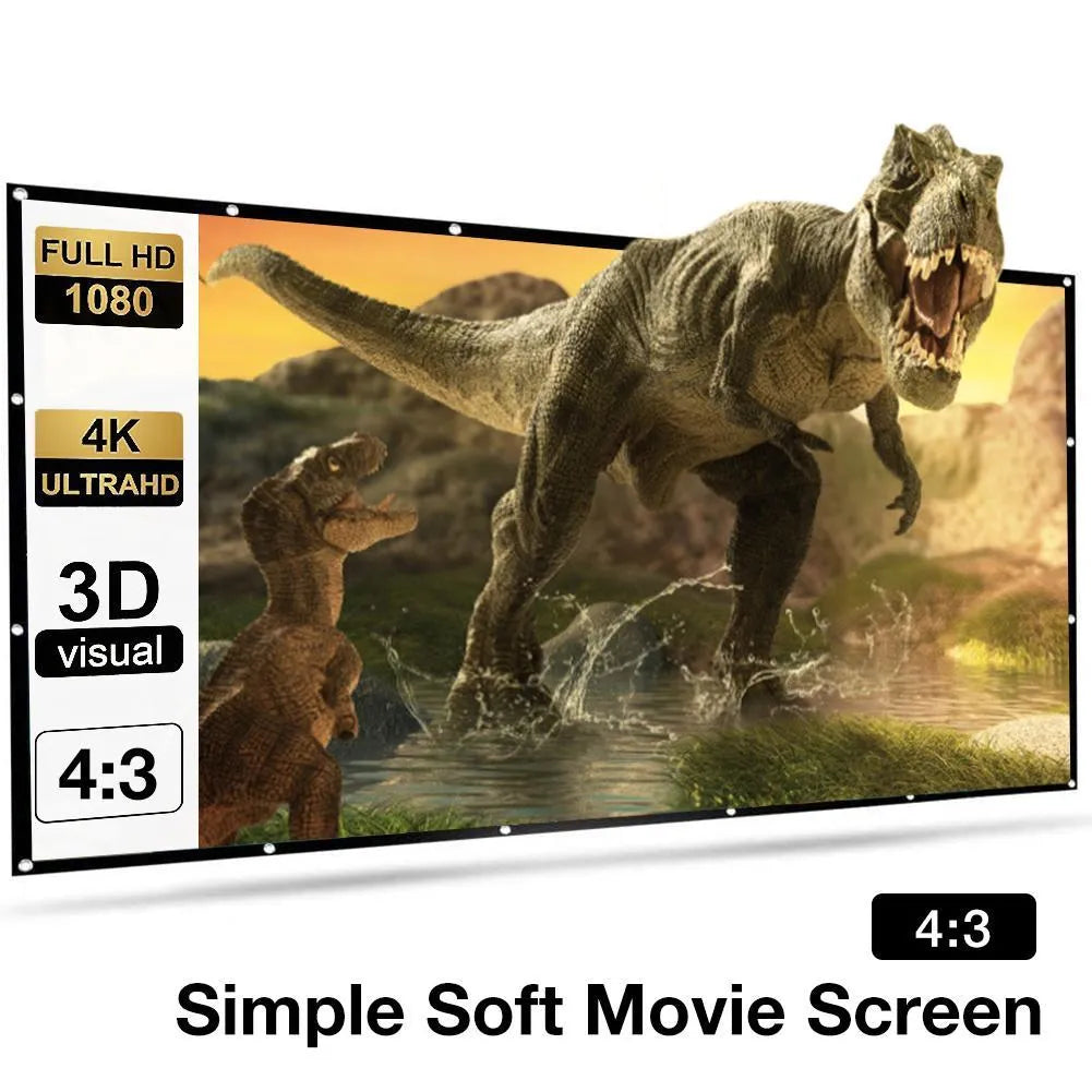 White 150-inch folding projection screen with 4:3 aspect ratio for portable front projection use