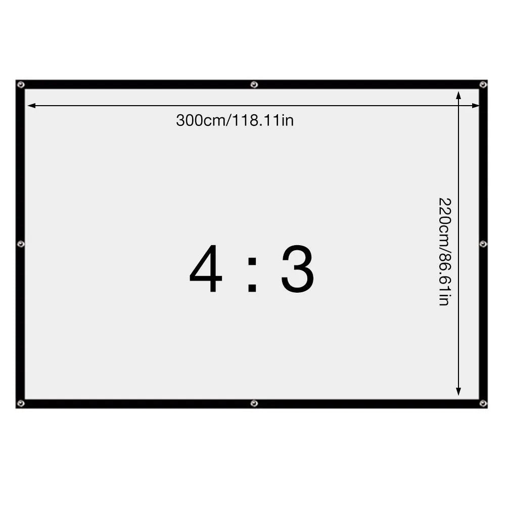 White 150-inch folding projection screen with 4:3 aspect ratio for portable front projection use