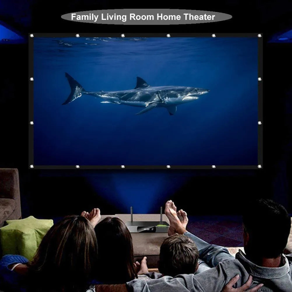 White 150-inch folding projection screen with 4:3 aspect ratio for portable front projection use