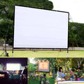 White 150-inch folding projection screen with 4:3 aspect ratio for portable front projection use