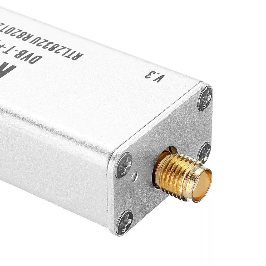 Black metal A300U all-band software defined radio receiver with gold SMA connector.