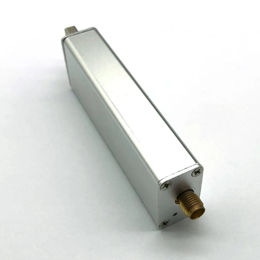 Black metal A300U all-band software defined radio receiver with gold SMA connector.