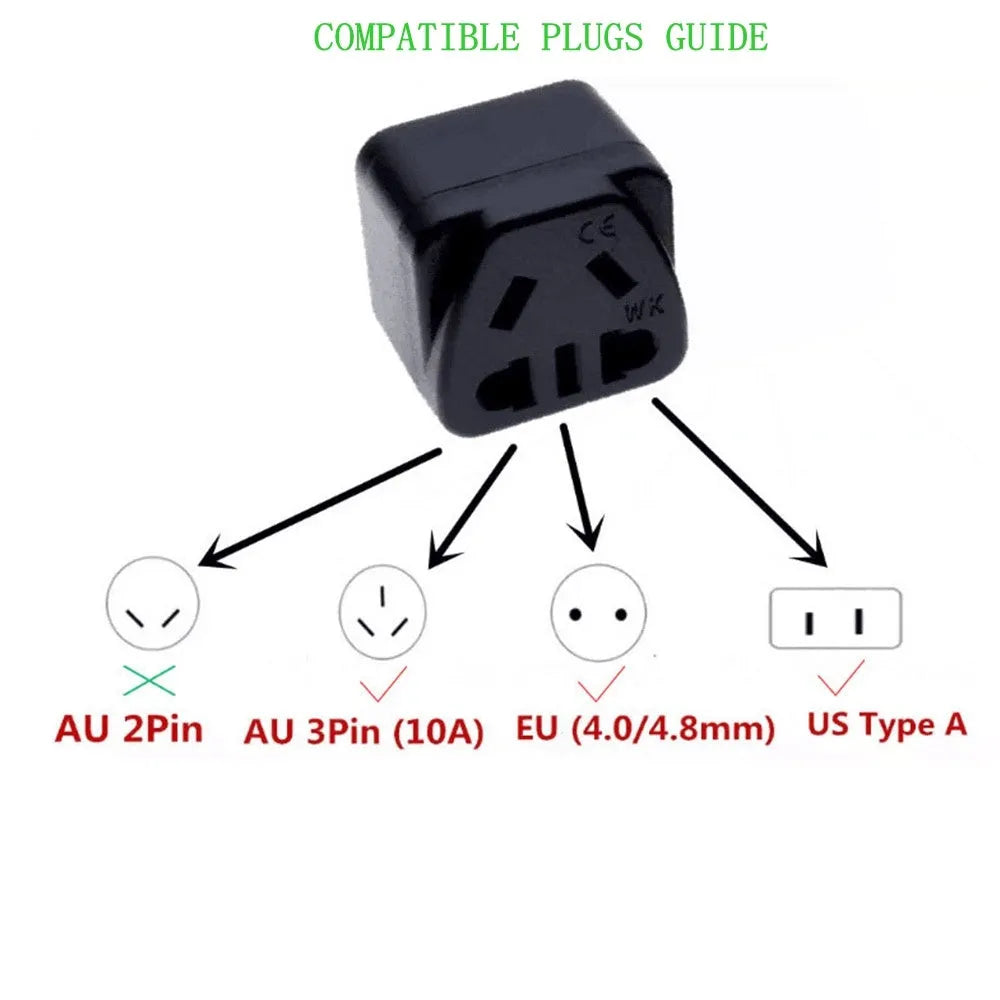 Square white or black UK to international power plug adapter with five output sockets