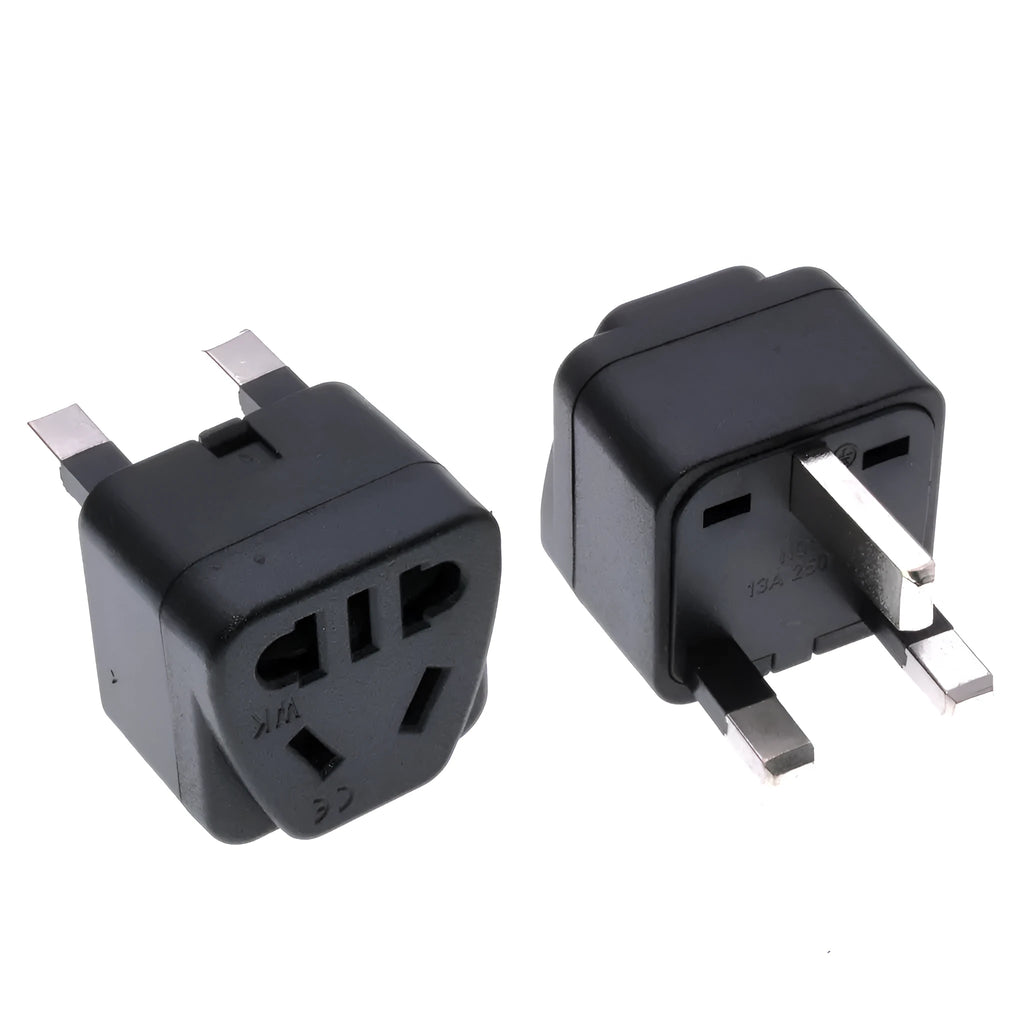 Square white or black UK to international power plug adapter with five output sockets