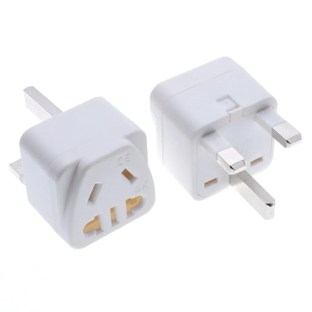 Square white or black UK to international power plug adapter with five output sockets