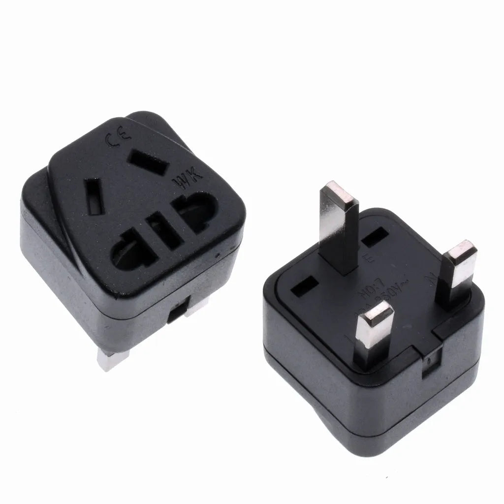Square white or black UK to international power plug adapter with five output sockets