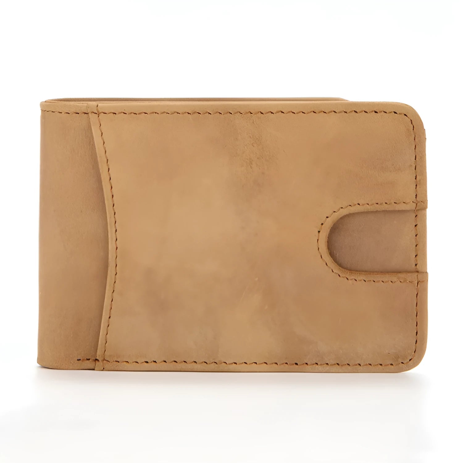 RFID-blocking men's leather wallet in compact European style with money compartment and card slots