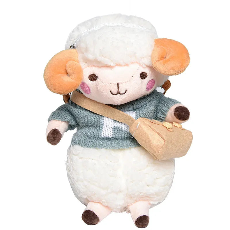 Little Sheep plush crossbody bag in small square design with zip opening