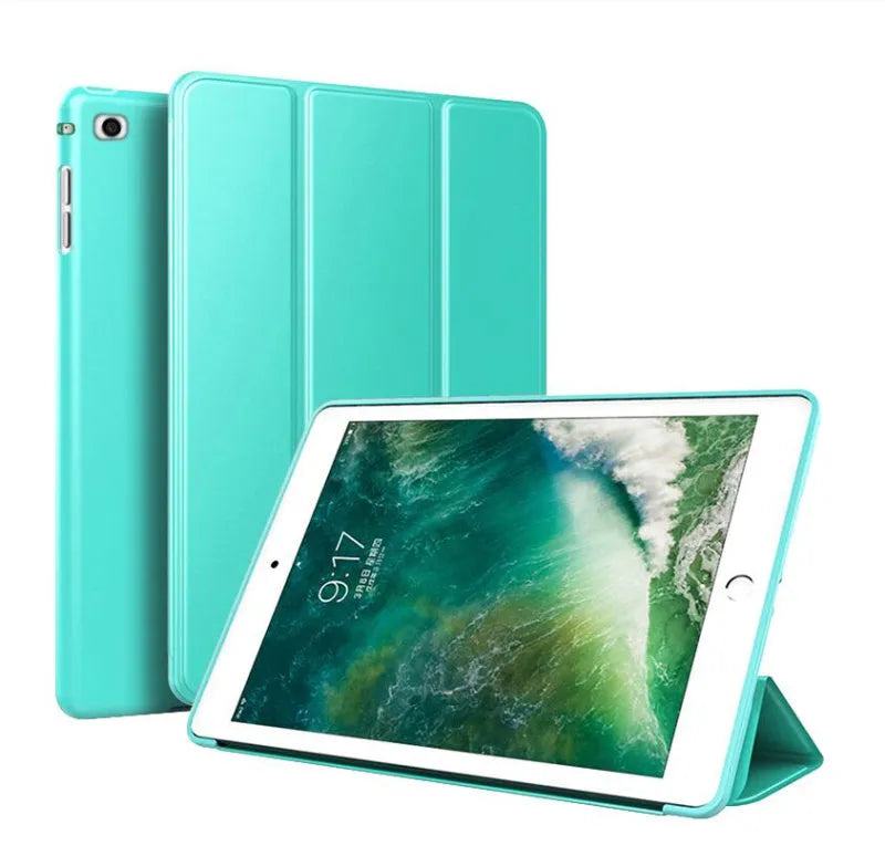 Black TPU clamshell case with built-in silicone stand for a 9.7-inch iPad Air 2 tablet.
