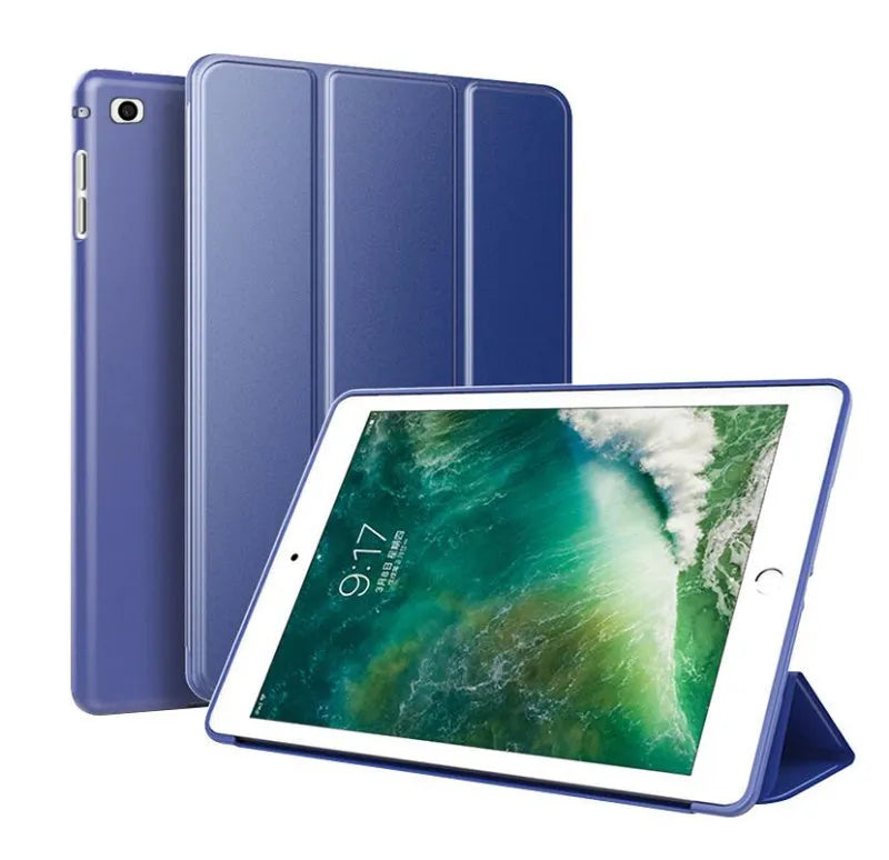 Black TPU clamshell case with built-in silicone stand for a 9.7-inch iPad Air 2 tablet.