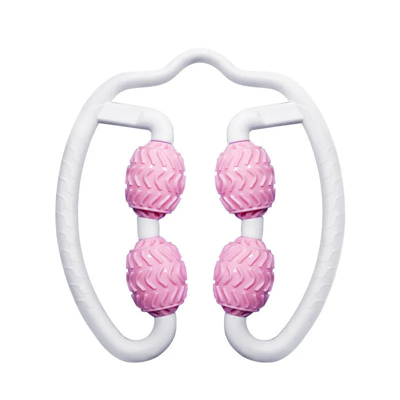 Purple and pink silicone annular leg massage roller for muscle recovery fitness equipment